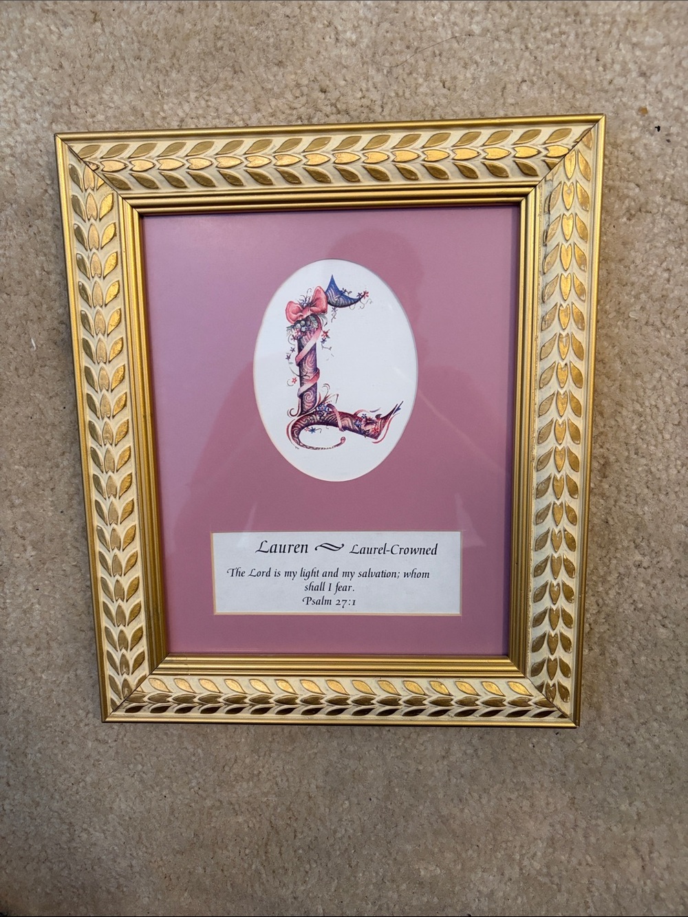 Gold Framed Pink Laurel-Crowned 'Lauren' Art Print